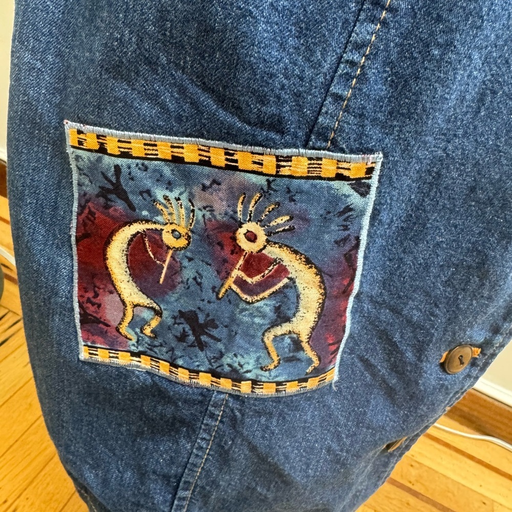Vintage 90s Avon Fashions Denim Kokopelli Midi Dress | Southwest Boho - Picture 5 of 12